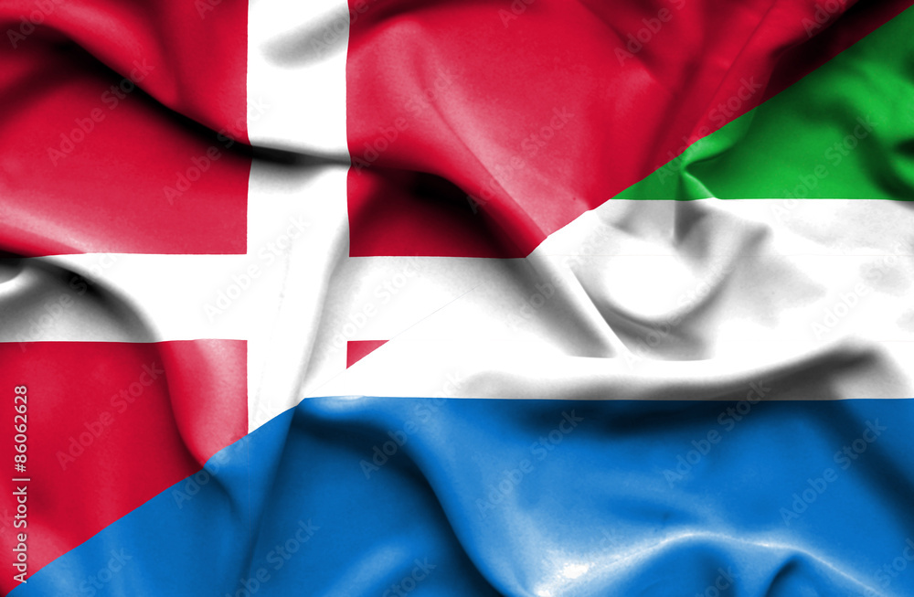 Waving flag of Sierra Leone and Denmark Waving flag of Sierra Leone and Denmark