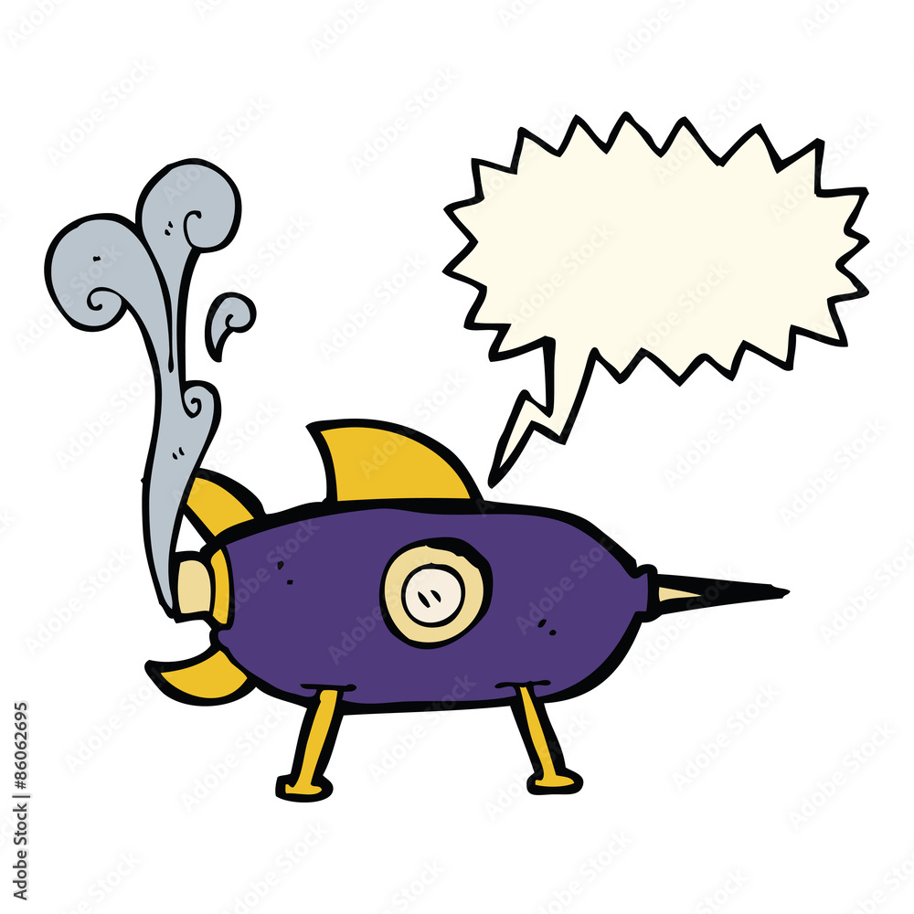 Fototapeta premium cartoon space rocket with speech bubble