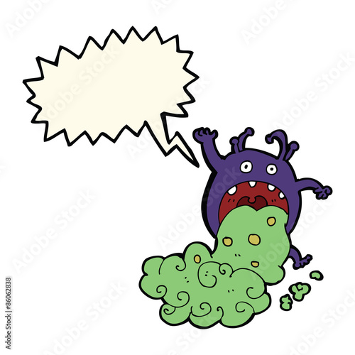cartoon gross monster being sick with speech bubble