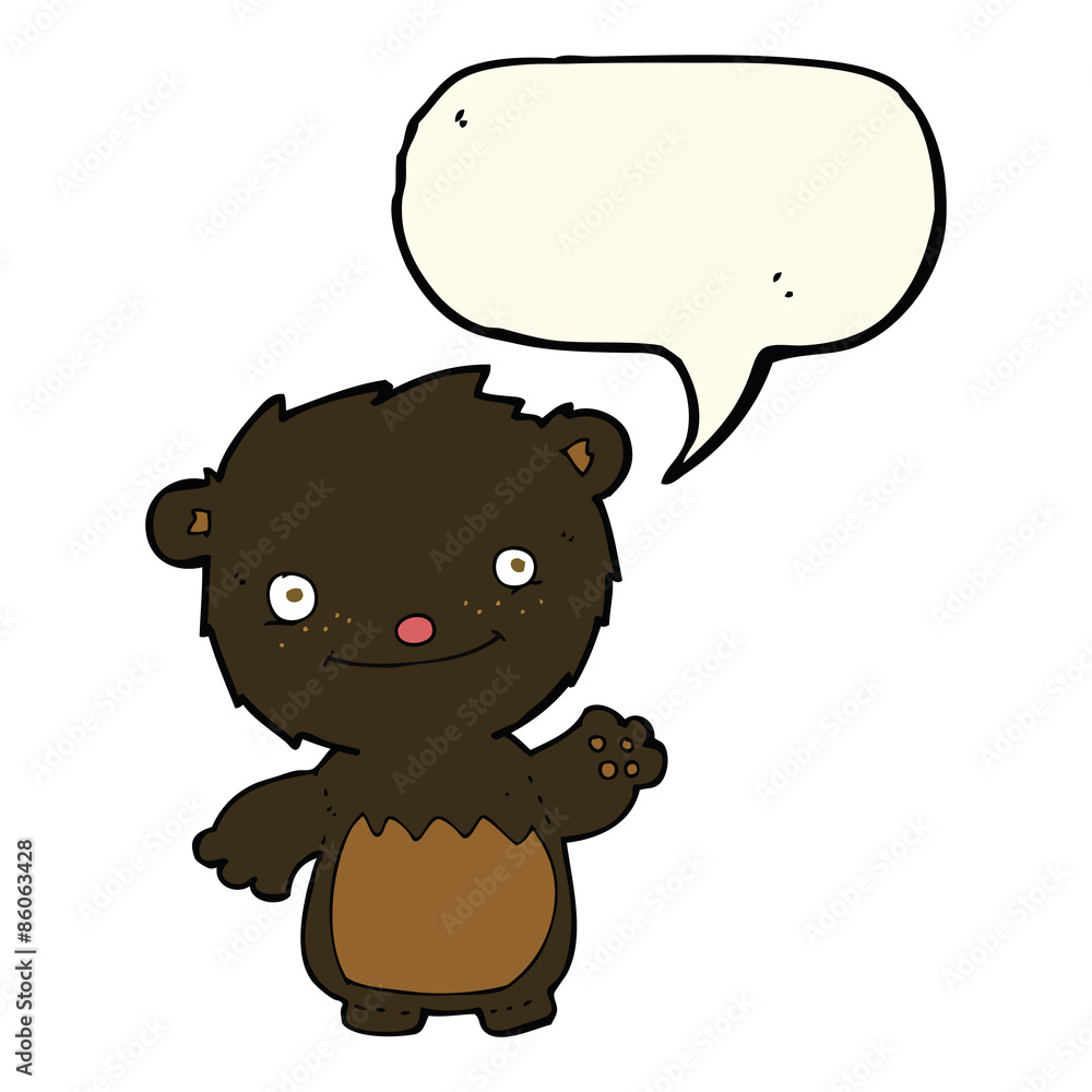 cartoon waving black bear cub with speech bubble cartoon waving black bear cub with speech bubble