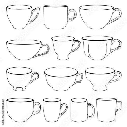 vector black and white cups
