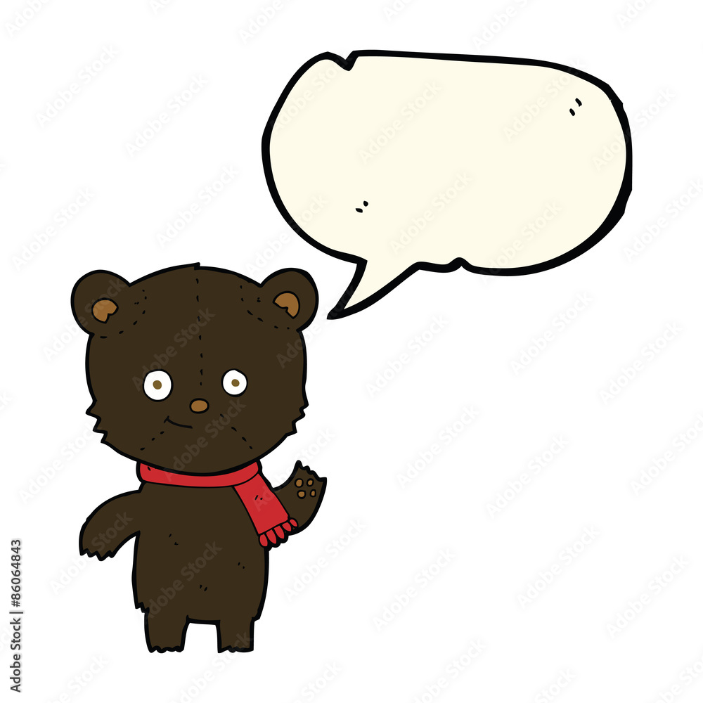 cartoon black bear waving with speech bubble cartoon black bear waving with speech bubble