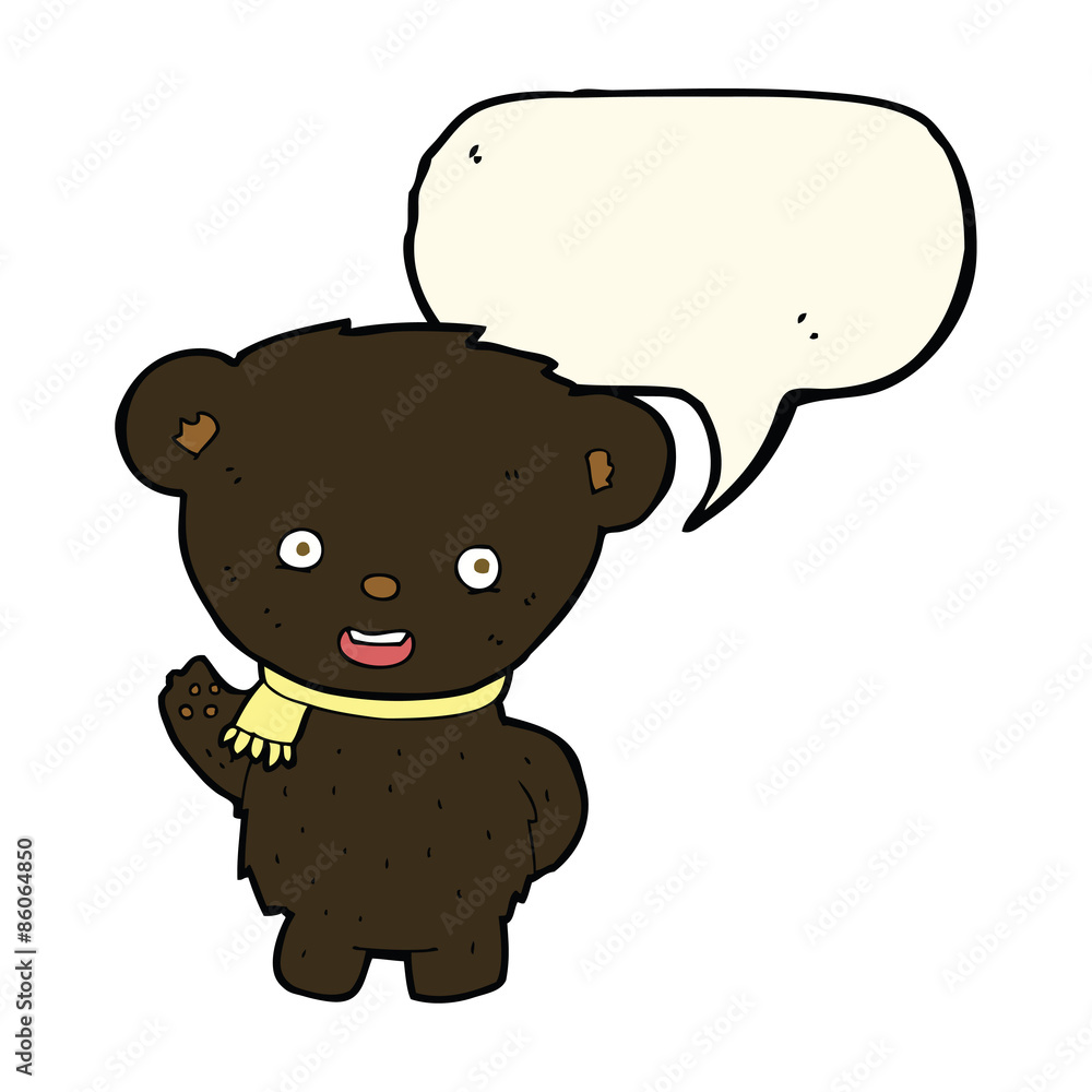 cartoon black bear waving with speech bubble cartoon black bear waving with speech bubble