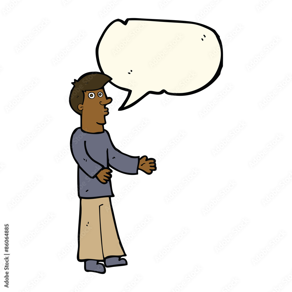 cartoon curious man with speech bubble