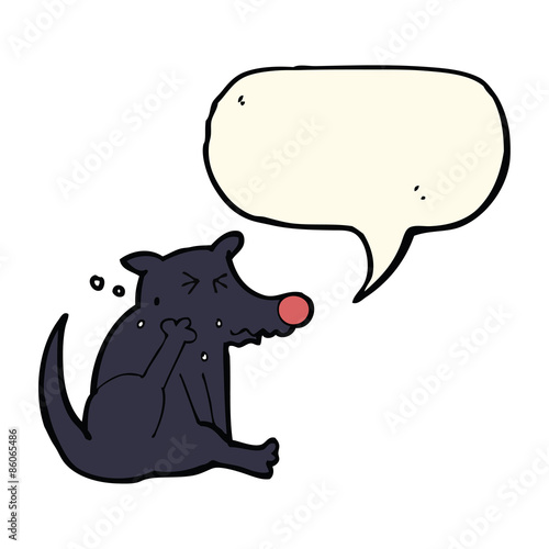 cartoon dog scratching with speech bubble