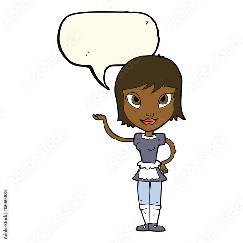 cartoon maid with speech bubble