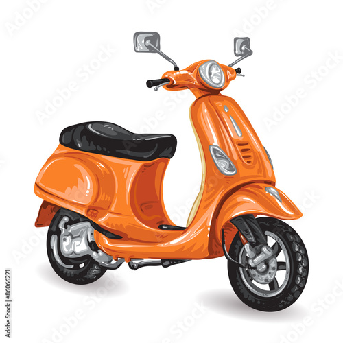 Orange scooter on white background