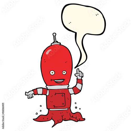 cartoon alien spaceman with speech bubble