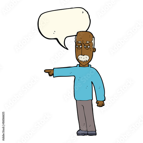 cartoon old man gesturing Get Out! with speech bubble