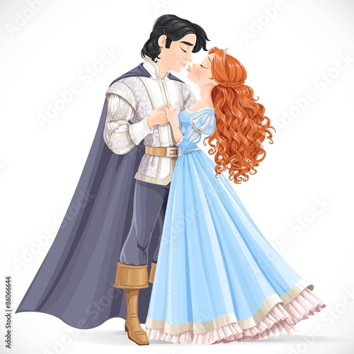 Romantic scene of a fabulous brunette prince and princess kiss i