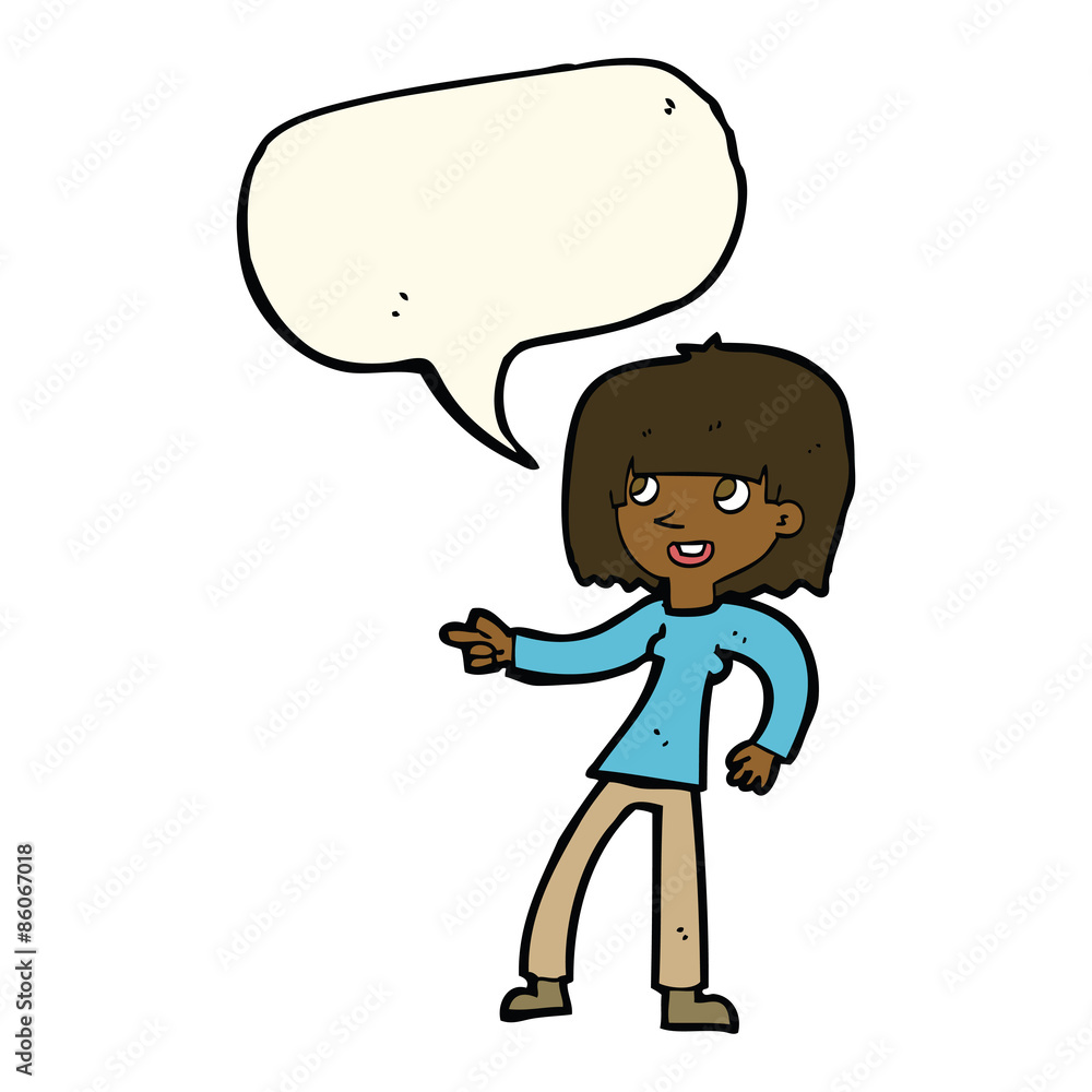 cartoon girl pointing with speech bubble cartoon girl pointing with speech bubble