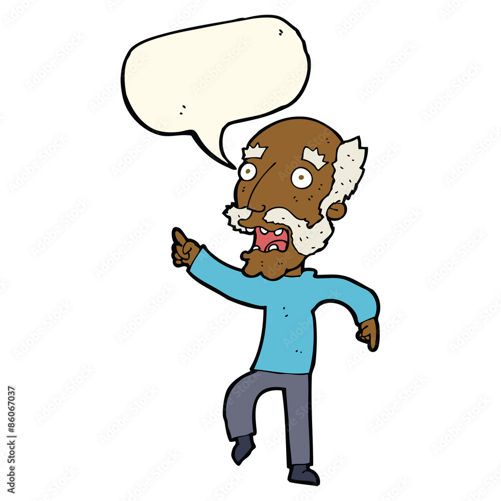 cartoon frightened old man with speech bubble cartoon frightened old man with speech bubble