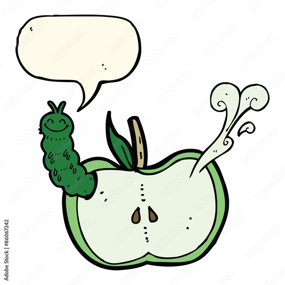 cartoon apple with bug with speech bubble cartoon apple with bug with speech bubble