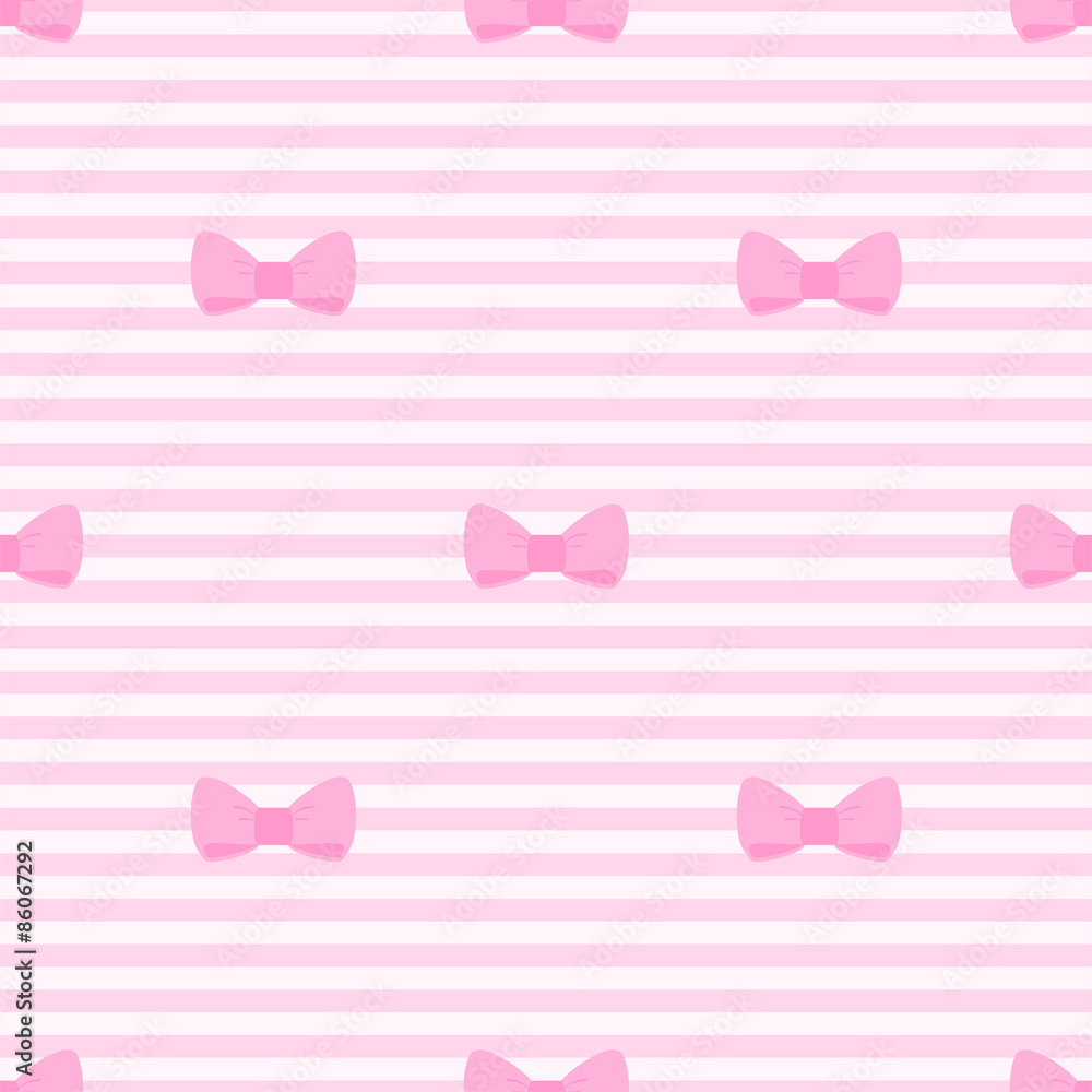 Tile vector pattern with bows on pastel pink strips background.