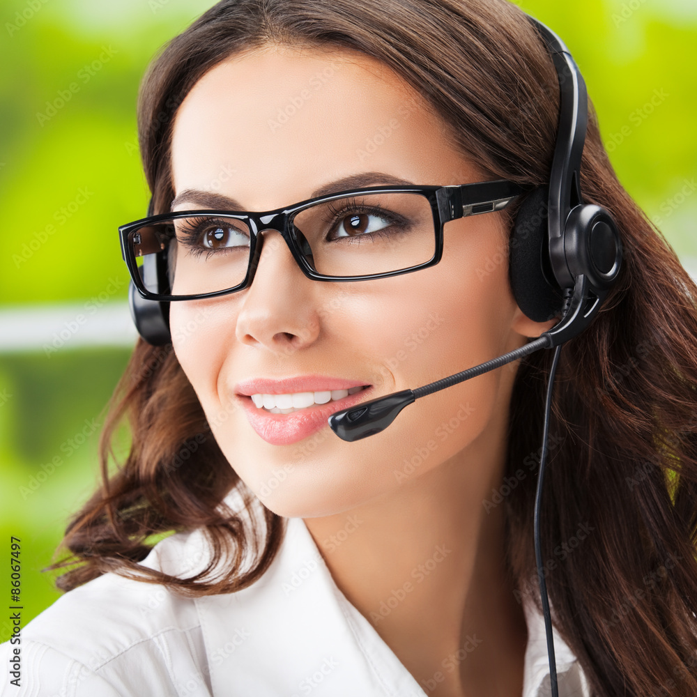 cheerful young brunette businesswomen, support phone female oper cheerful young brunette businesswomen, support phone female oper
