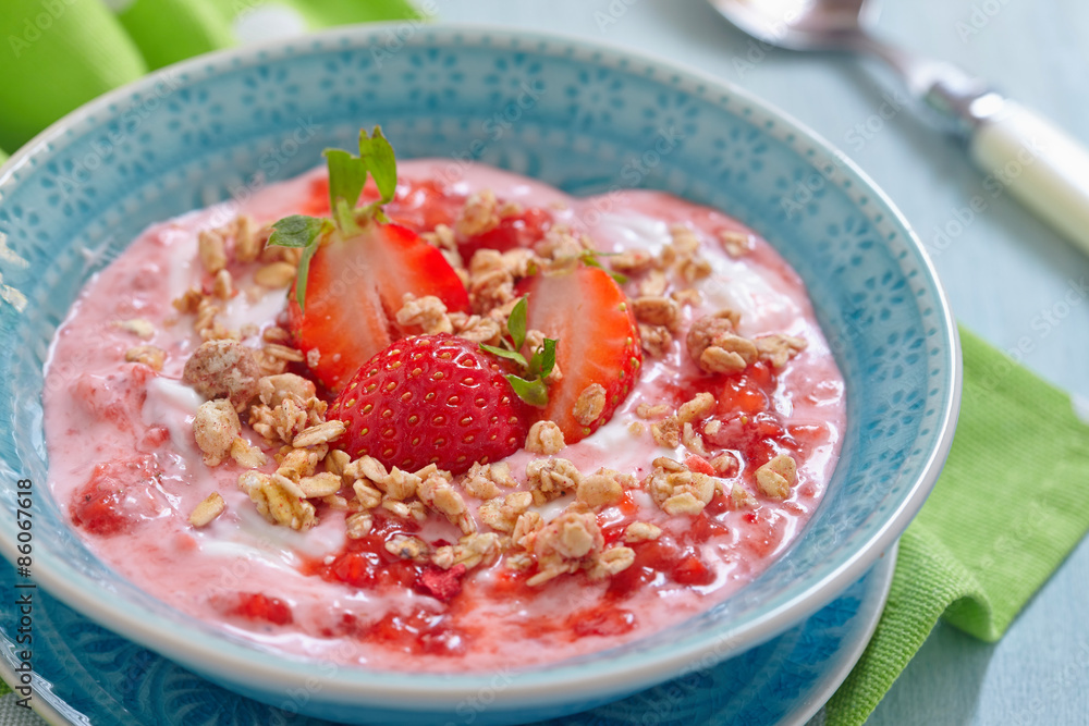 Yogurt with strawberry and granola Yogurt with strawberry and granola