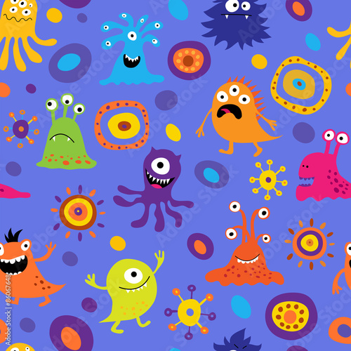 Fototapeta Naklejka Na Ścianę i Meble -  Seamless background with colorful monsters