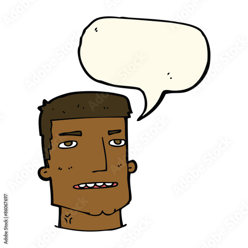 cartoon male head with speech bubble
