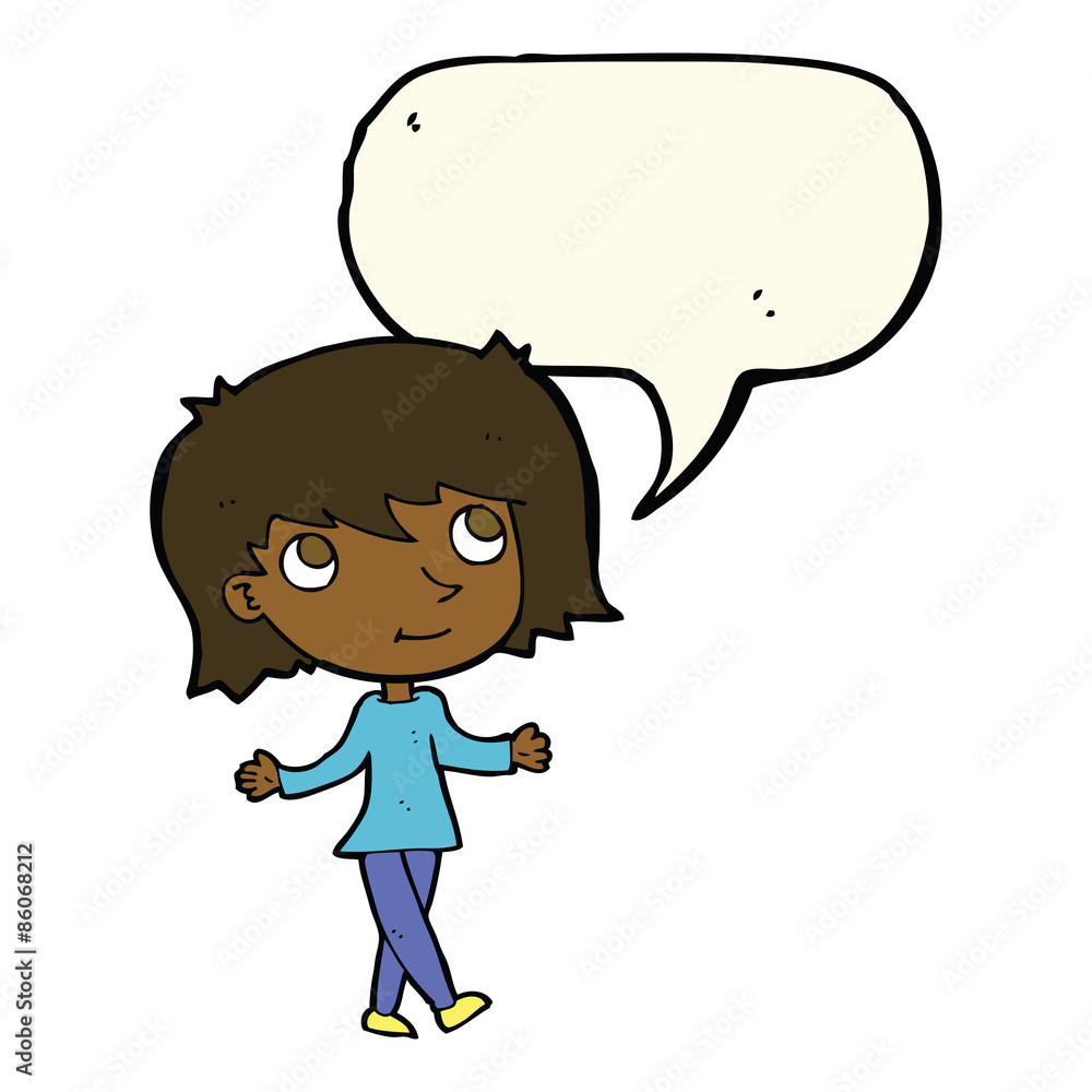 cartoon girl with no worries with speech bubble