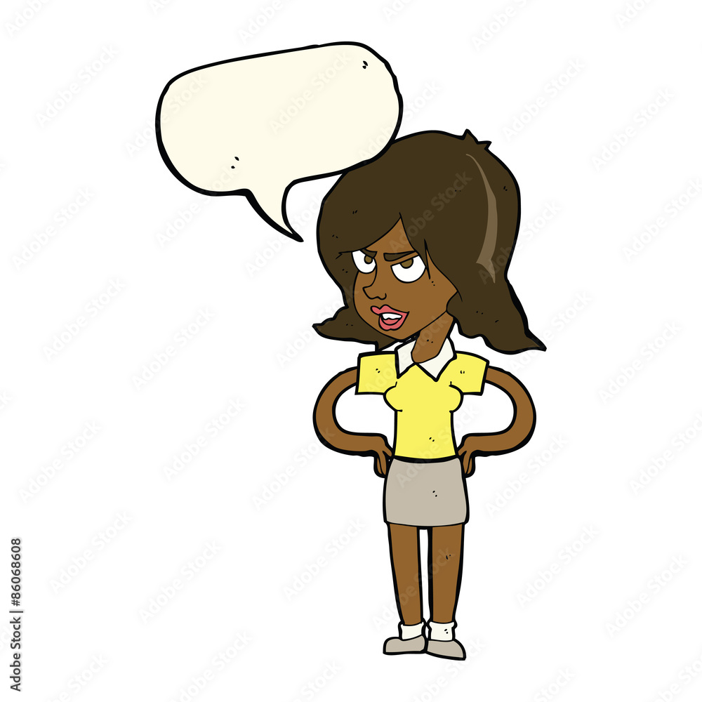 cartoon annoyed woman with hands on hips with speech bubble cartoon annoyed woman with hands on hips with speech bubble