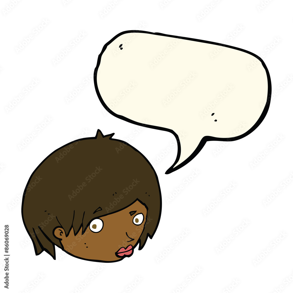 cartoon female face with raised eyebrow with speech bubble cartoon female face with raised eyebrow with speech bubble