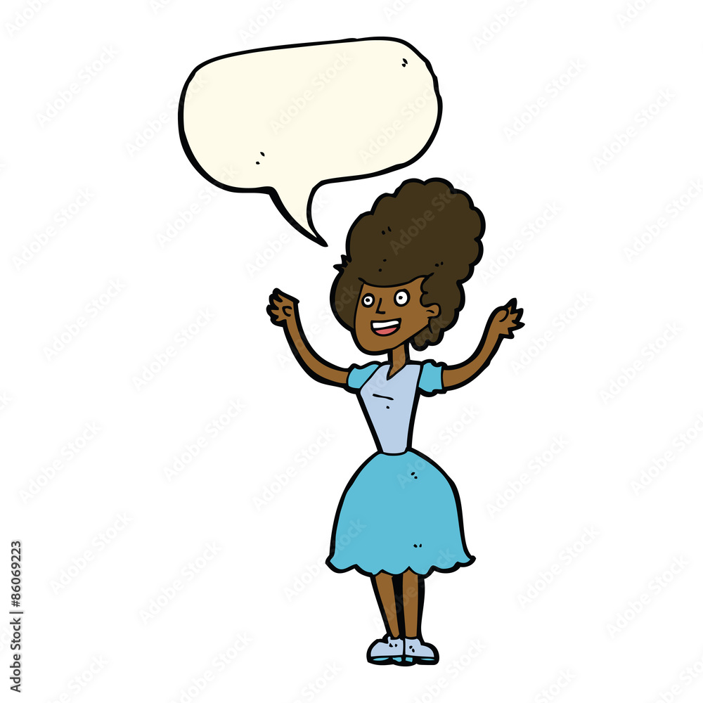 cartoon happy 1950's woman with speech bubble cartoon happy 1950's woman with speech bubble