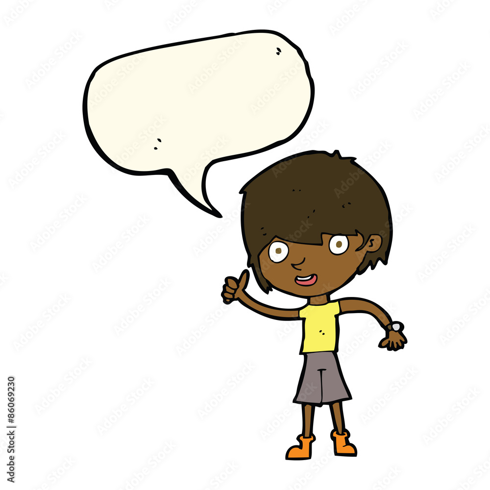 cartoon boy with positive attitude with speech bubble cartoon boy with positive attitude with speech bubble