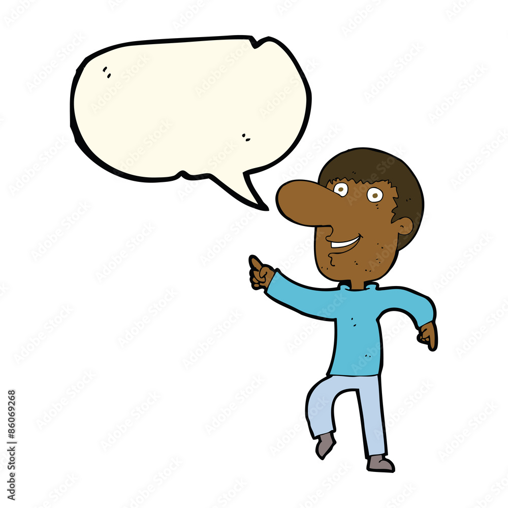 Fototapeta premium cartoon happy man dancing with speech bubble