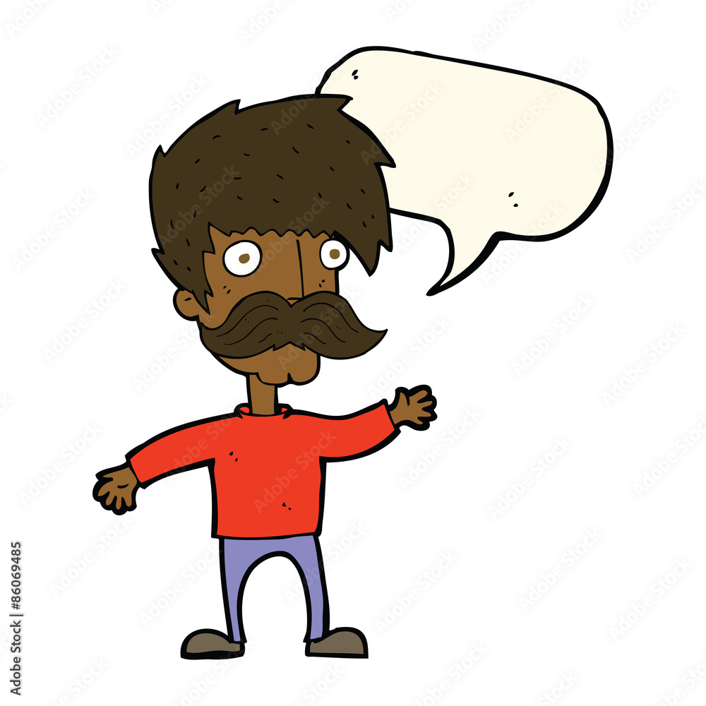 Fototapeta premium cartoon man with mustache waving with speech bubble