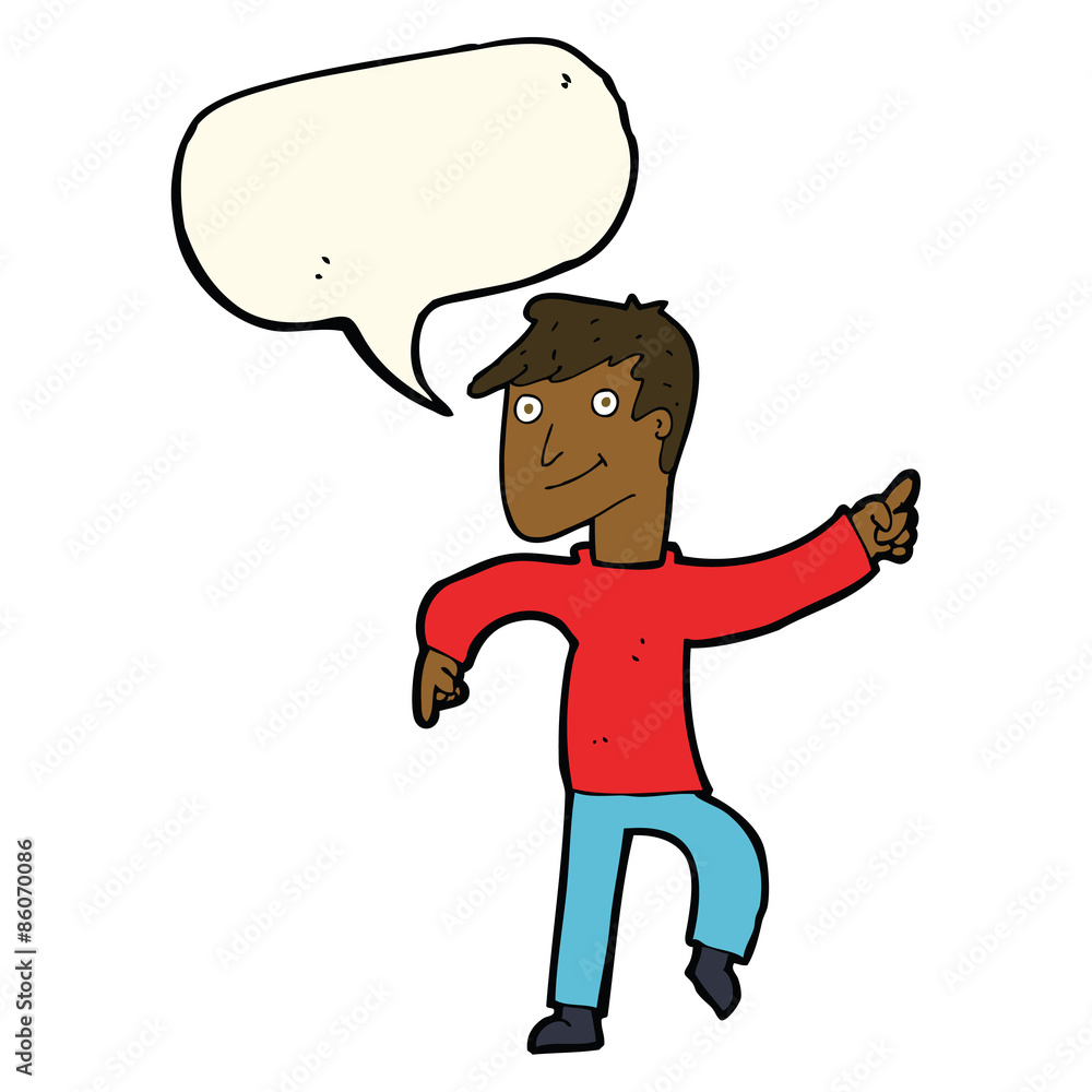 cartoon happy man pointing with speech bubble cartoon happy man pointing with speech bubble
