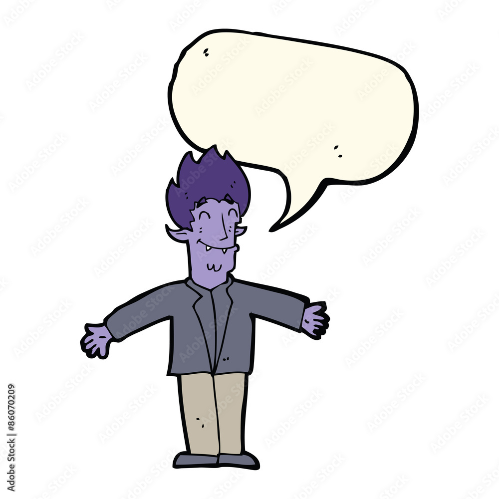 cartoon happy vampire with speech bubble cartoon happy vampire with speech bubble