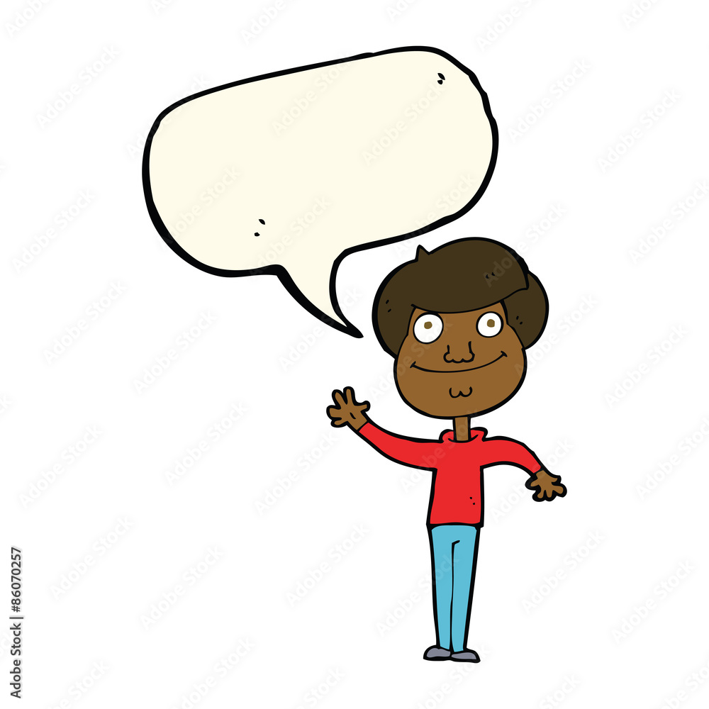 cartoon happy man waving with speech bubble cartoon happy man waving with speech bubble