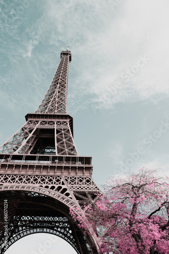 Plakat europa francja wieża miejski drzewa