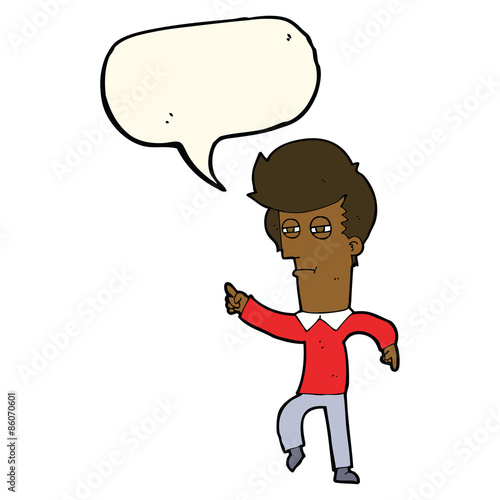 cartoon man accusing with speech bubble