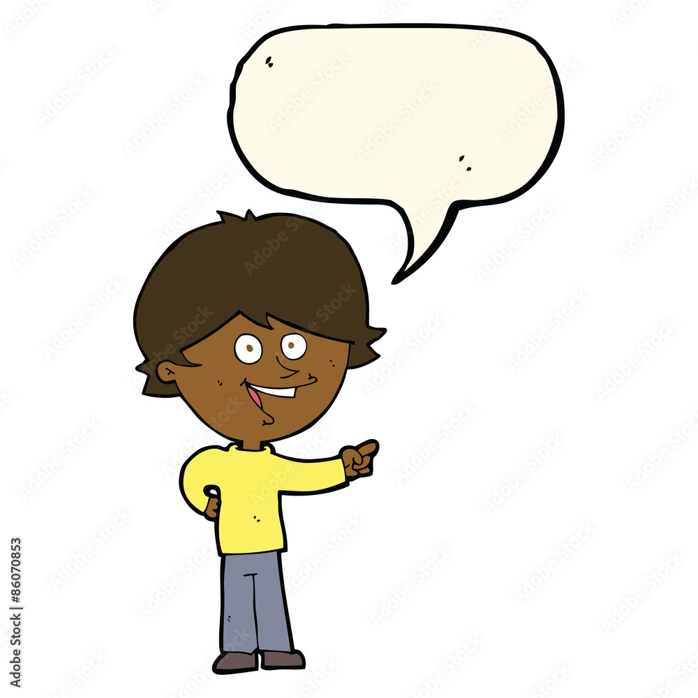 cartoon boy laughing and pointing with speech bubble cartoon boy laughing and pointing with speech bubble