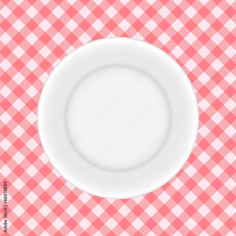 White Plate on a Checkered Tablecloth Vector Illustration White Plate on a Checkered Tablecloth Vector Illustration