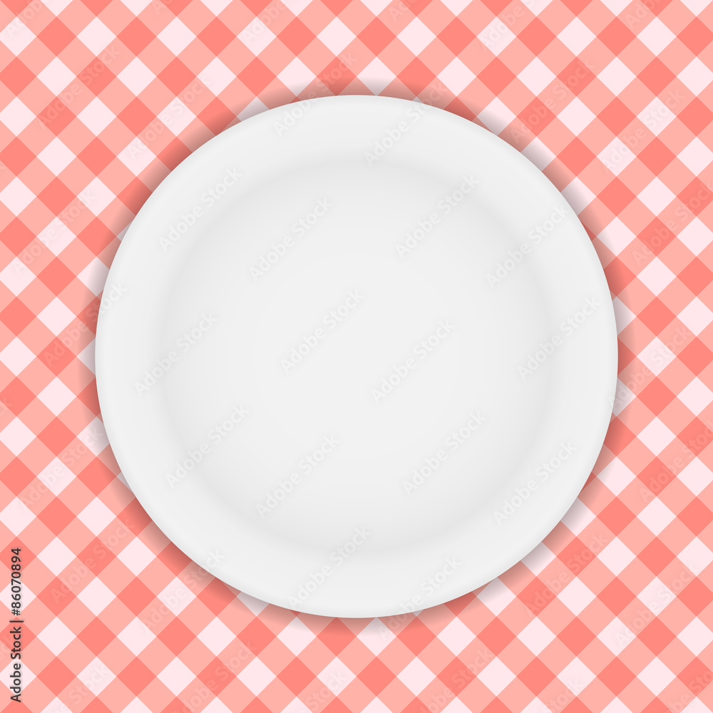 White Plate on a Checkered Tablecloth Vector Illustration White Plate on a Checkered Tablecloth Vector Illustration