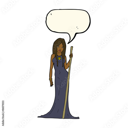 cartoon sorceress  with speech bubble