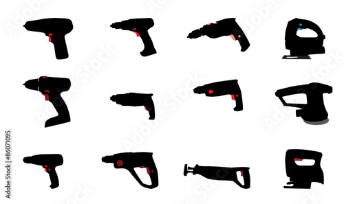 Drill, Jig Saw and other Power Tools. Vector Illustration.