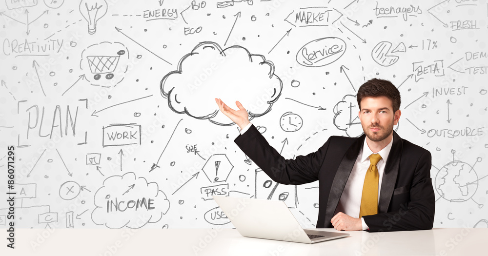 Business man with business concept background Business man with business concept background