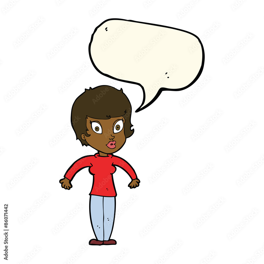 cartoon woman shrugging shoulders with speech bubble cartoon woman shrugging shoulders with speech bubble