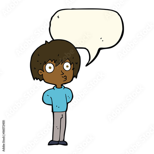 cartoon impressed boy with speech bubble