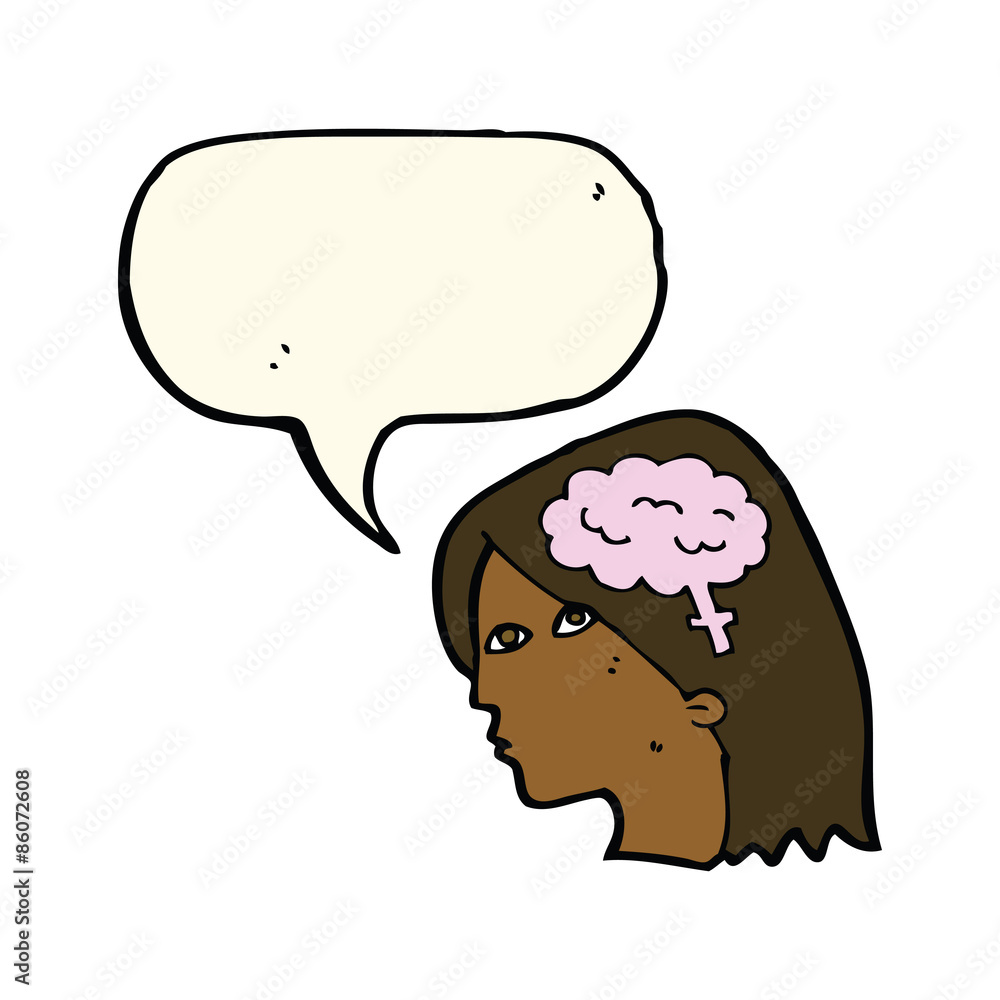 cartoon female head with brain symbol with speech bubble cartoon female head with brain symbol with speech bubble