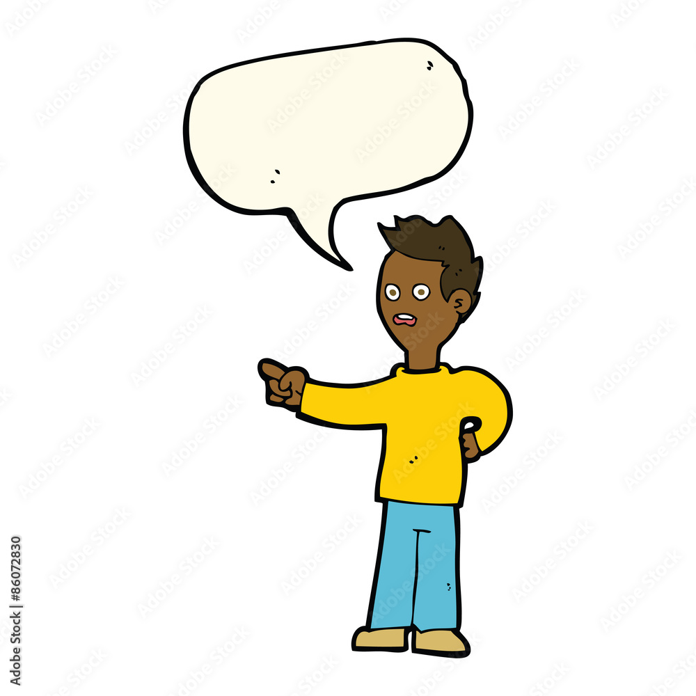 Fototapeta premium cartoon shocked boy pointing with speech bubble