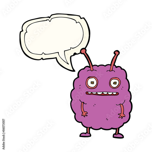 cartoon funny alien monster with speech bubble