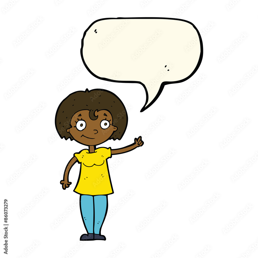 cartoon happy woman pointing with speech bubble cartoon happy woman pointing with speech bubble