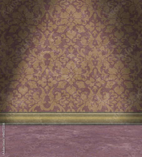 Empty Room With Faded Purple Damask Wallpaper
