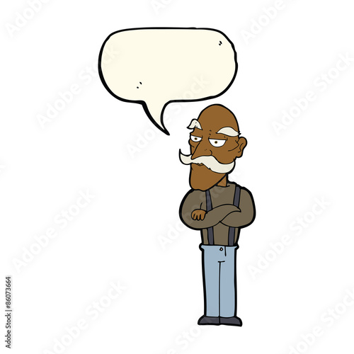cartoon bored old man with speech bubble