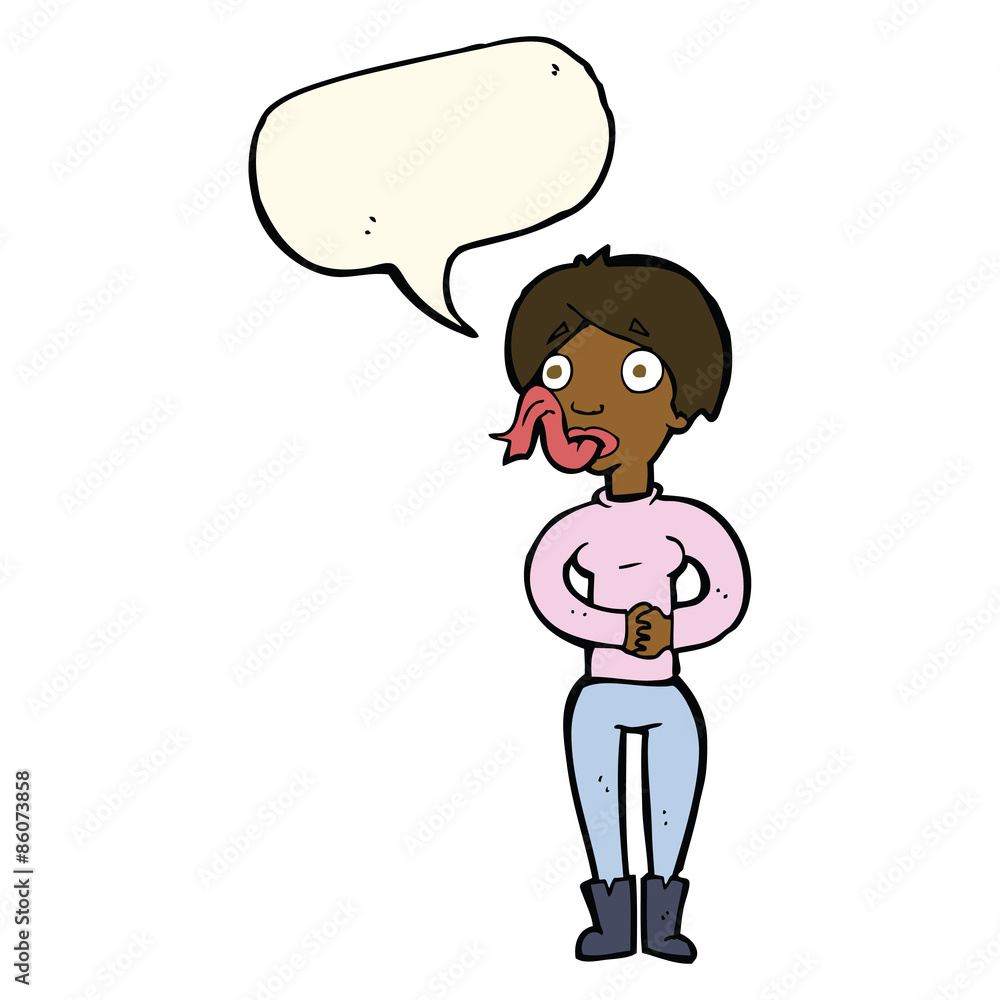 cartoon woman with snake tongue with speech bubble cartoon woman with snake tongue with speech bubble