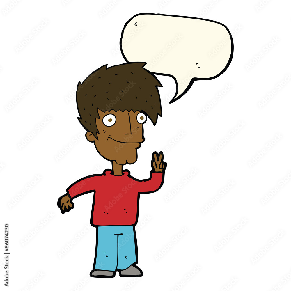 cartoon man giving peace sign with speech bubble cartoon man giving peace sign with speech bubble